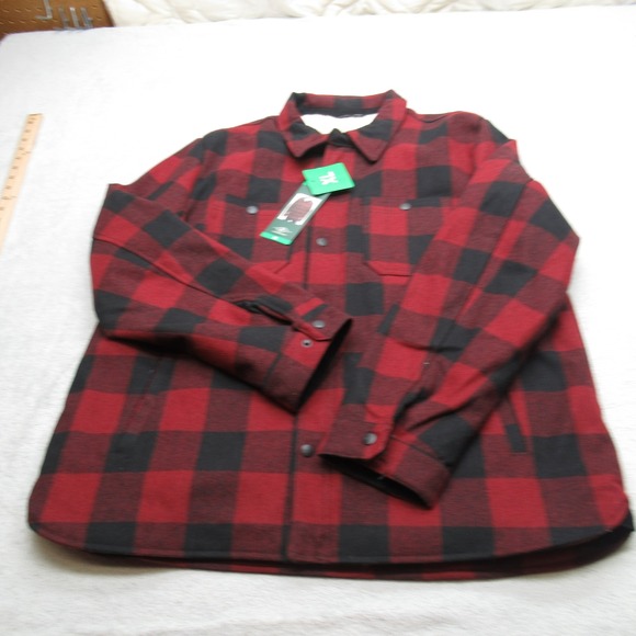 G.H. Bass & Co Shirt Jacket Men XL Red Buffalo Plaid Sherpa Lined Wool Blend NEW - Picture 1 of 16